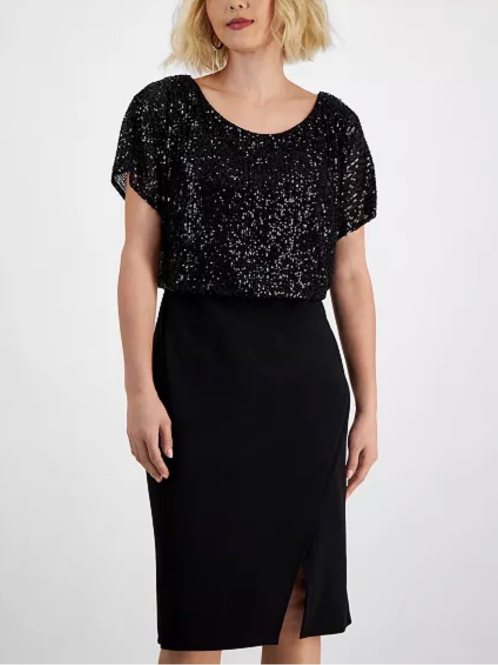 Connected Petite Sequin Boat Neck Dolman Sleeve Sheath Dress 4P NWT